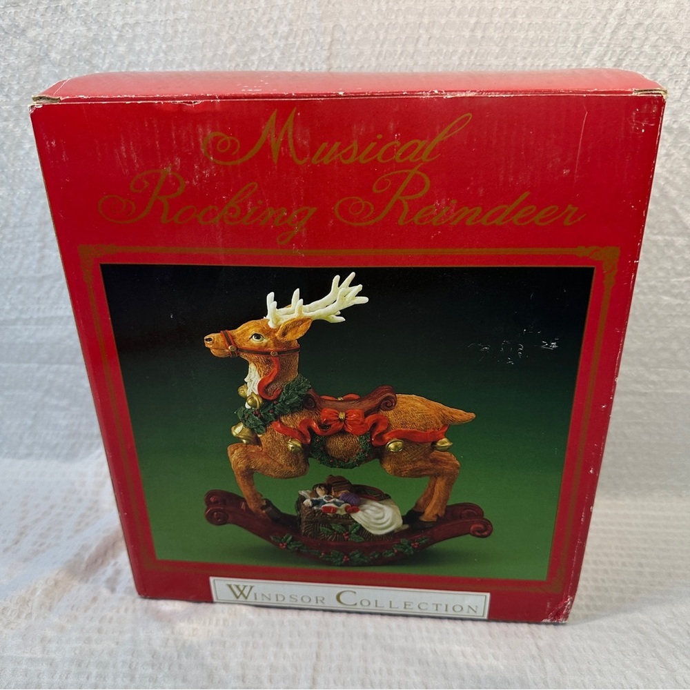 Vtg Windsor Collection Musical Rocking Reindeer Christmas Figurine"Jingle Bells"